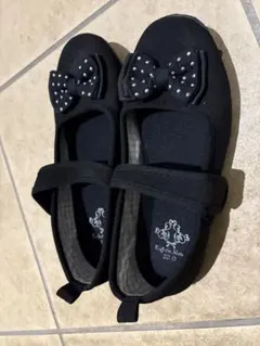 フォーマル　バレエシューズ 22.0cm 黒 リボン付き