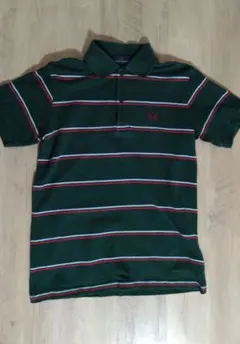 FRED PERRY ダークグリーン ストライプ ポロシャツ Sサイズ