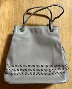 ハンドバッグ　ねずみ色　レトロ　革製　レディース　クロスステッチ　ヴィンテージ