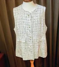 ツイード　ベスト　パールボタン
