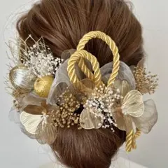 D ヘッドドレス 髪飾り 成人式 振袖 卒業式 袴 リボン ゴールド