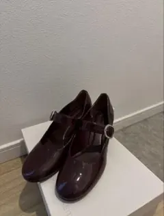 新品 POMUM&ARTS スクエアトゥ メリージェーン パンプス レッド L