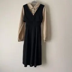 は*ぃ様 シャツワンピース 黒・ベージュ 長袖