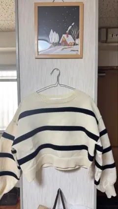 アイボリー・ネイビー ストライプ セーター Mサイズ