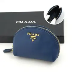 ✨Aランク✨　PRADA コインケース　小銭入れ　サフィアーノレザー　ネイビー