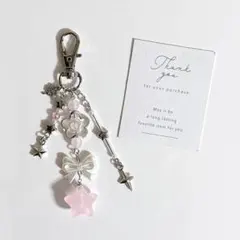 【K172】ビーズキーホルダー ストラップ チャーム y2k ピンク リボン 星