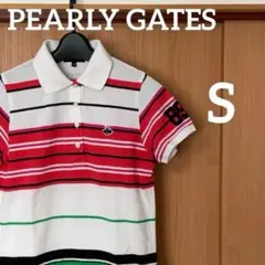 パーリーゲイツ　ゴルフ　ポロシャツ　レディース　0 S ボーダー　赤　ピンク