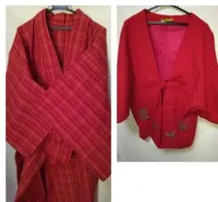 【昭和レトロ】町娘風着物　羽織り　天洋　趣味の羽織　赤