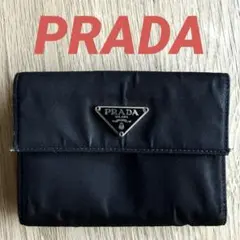 格安！PRADA ブラック 二つ折り財布　三角プレート　ナイロン　レザー