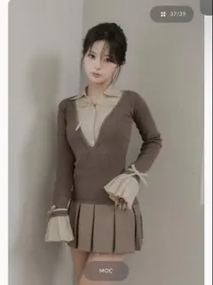 Darich シャツドッキングプリーツミニワンピース モカ FREE