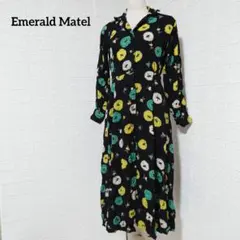 0088　【Emerald Matel】長袖シャツワンピース　ロング丈　花柄