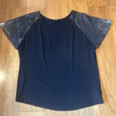 STILE BENETTON キラキラ袖切替 半袖Tシャツ 黒 Lサイズのサムネイル