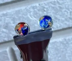 琉球ガラス　金箔　ピアス　ハンドメイド　レジン