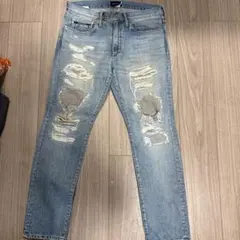 DENHAM デンハムCROPロークロッチ ダメージ加工 ペイント デニムW31