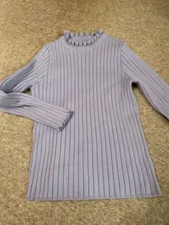 上品清楚ラベンダーハイネックニット長袖暖かリブフリルL