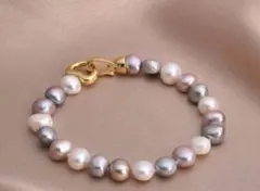 18kgf 本真珠ブレスレット マルチカラー　パール　バロックパール　7mm