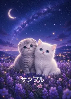 一作限り】花畑で寄り添う白猫と黒猫の親子 K913 - メルカリ