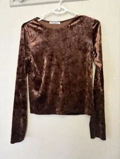 ブラウン ベルベット 長袖トップス
