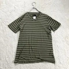 【アニエスベー】0 緑系 ボーダー カットソー Vネック 春夏 コットン生地