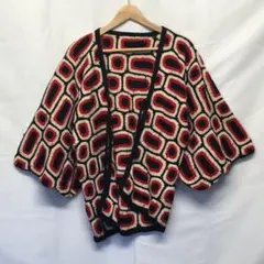 レトロ　和柄　羽織　ニット　カーディガン　総柄　古着　個性的