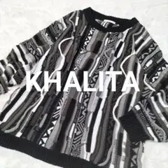 KHALITA オーバーサイズ ニット クレイジーパターン ゆったり 長袖 黒系