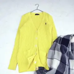 美品✨ポロラルフローレン 現行 ケーブルニット カーディガン コットン イエロー
