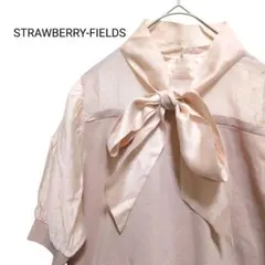 ストロベリーフィールズ リボンシエナポリーニット シアー ブラウス M ピンク