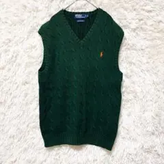 美品✨ 90's ポロラルフローレン ダークグリーン ケーブルニットベスト M