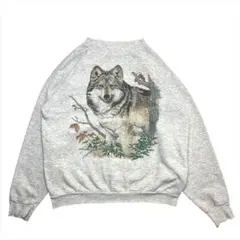 90s オオカミ プリント スウェット トレーナー 古着 メンズ L USA製