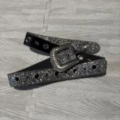 ストーン装飾付き黒シルバーベルト