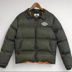 Dickies ダウンジャケット バックロゴ カーキ 裏地オレンジ L