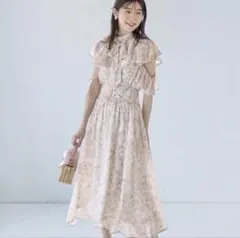 美品　tocco closet 花柄 ロングワンピース M ボウタイ　リボン