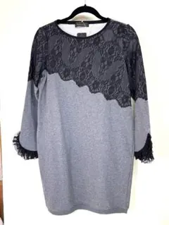 マダムヒロコ　チュニック　グレー　黒レース　M