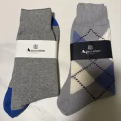 新品未使用　Aquascutum アーガイルソックス 2足セット　靴下　レナウンのサムネイル