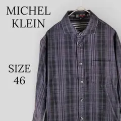 MICHEL KLEIN 七分袖 シャツ パープル×ブラック チェック 46