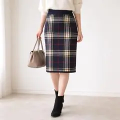サンジョア【L】ひざ丈タイトスカート チェック 毛100%