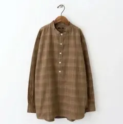 美品 maillot mature ツイルチェックプルオーバースタンドシャツ M