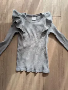 グレー フリル付き 長袖カットソー