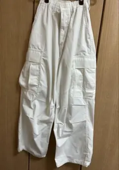 ホワイト カーゴパンツ ウエストゴム