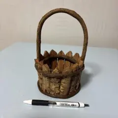 木製円形バスケット 持ち手付き