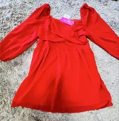 SHEIN CURVE レッド パフスリーブ ワンピース 0XLのサムネイル