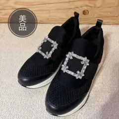 VIVIAN ビジューバックルゴムスリッポンスニーカー 厚底 黒