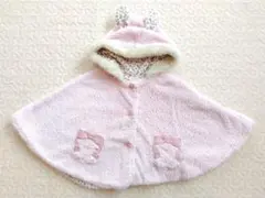 【値下げ】ベビーポンチョ　ピンク　花柄　リバーシブル　80-90cm