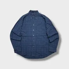 IZOD 長袖チェックシャツ L 2PLYボタンダウン ネイビー ゆるダボ