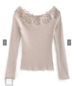 grl ボートネックフラワーレースリブニットトップス[dr760]