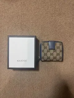 GUCCI二つ折り財布 GGキャンバス ラウンドファスナー　ブルー