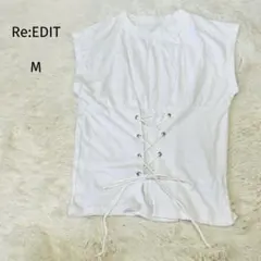 リエディ 半袖Tシャツ フレンチスリーブ レースアップ コルセット風 白Mのサムネイル