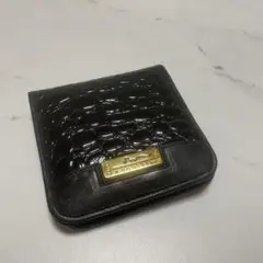 【未使用・保管品】AUGUSTINE クロコ型押し 二つ折り財布 エナメル調 黒