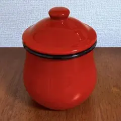 未使用品 ホーロー レッド 蓋付き シュガーポット 保存容器のサムネイル