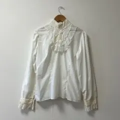 France vintage 長袖ブラウス　レース　スタンドカラー　ホワイト